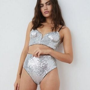 For Love And Lemon Silver Sequin High Waist Panty